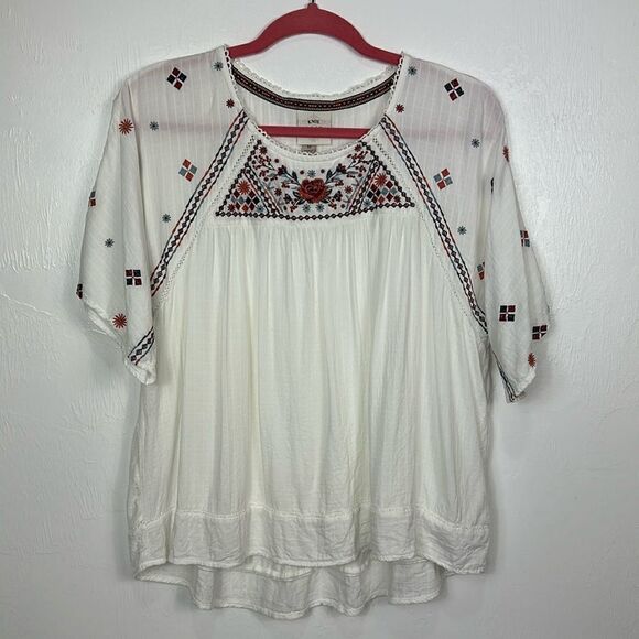 Knox Rose Ivory Color Floral Embroidered Flutter Sleeve Top Blouse Size M - Picture 2 of 8